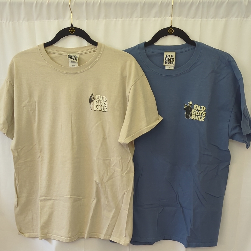Old Guys Rule John Wayne Short Sleeve T-Shirts  Beige and Blue Size Large